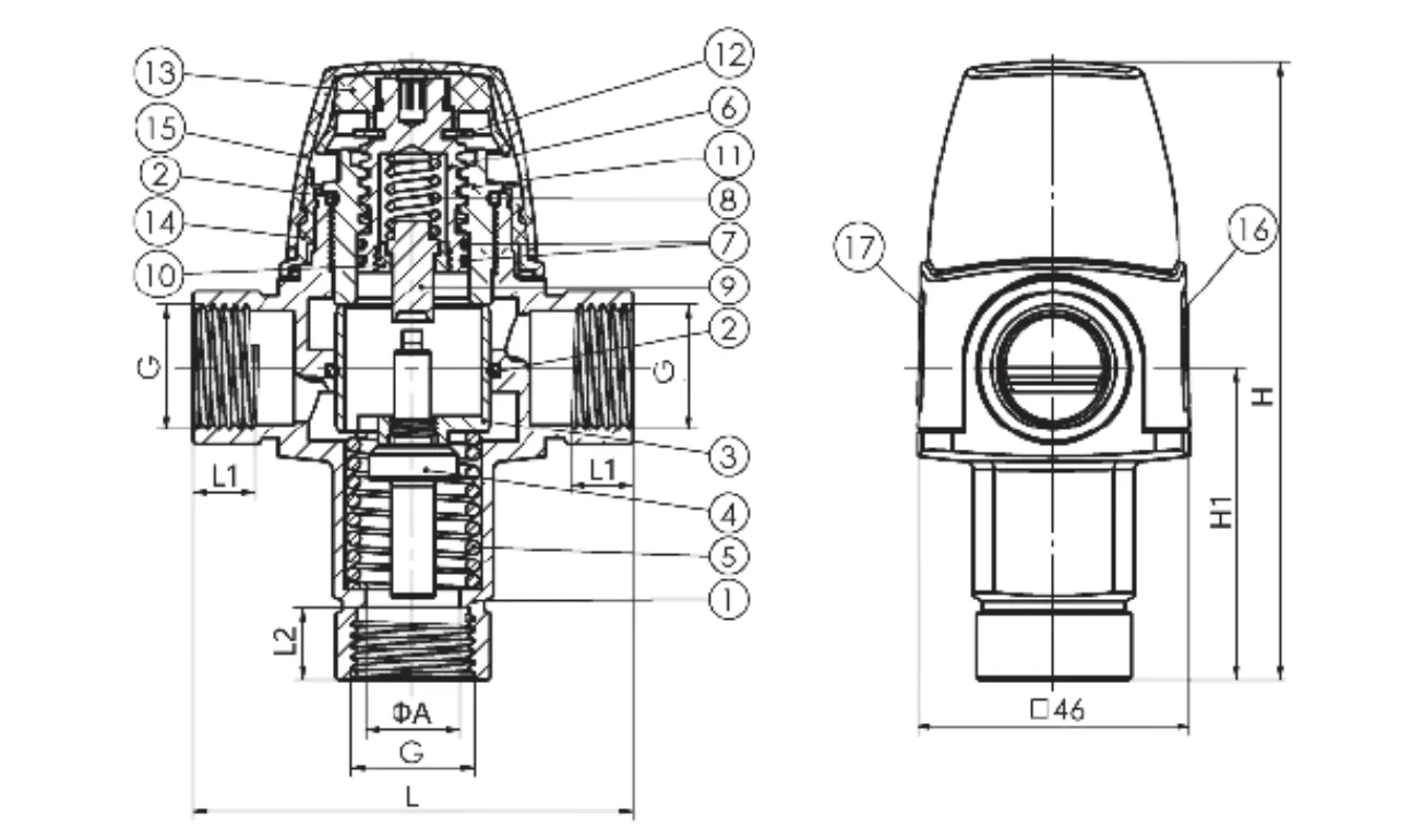 Thermostatic Mixing Valve With Bottom Water Outlet